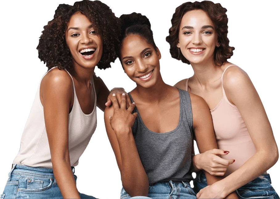 Three women smiling